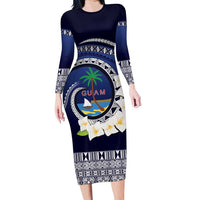 Hafai Adai Guam Guasalis Long Sleeve Bodycon Dress Polynesian Tribal Pattern LT9 Long Dress Blue - Polynesian Pride