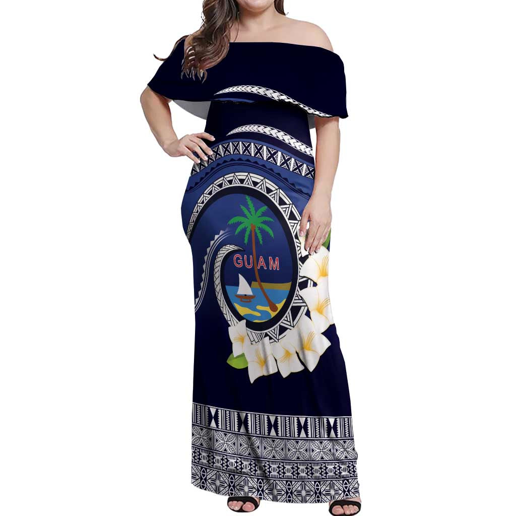 Hafai Adai Guam Guasalis Off Shoulder Maxi Dress Polynesian Tribal Pattern LT9 Women Blue - Polynesian Pride