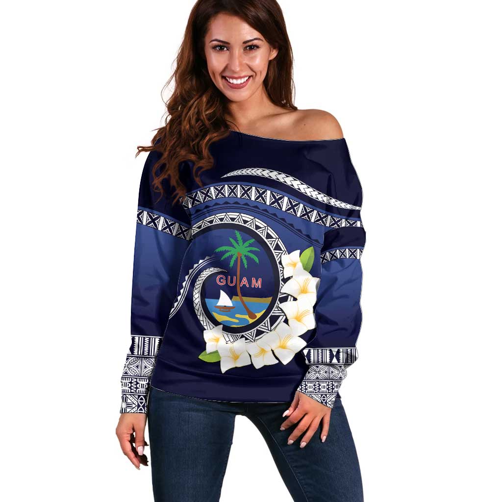Hafai Adai Guam Guasalis Off Shoulder Sweater Polynesian Tribal Pattern LT9 Women Blue - Polynesian Pride