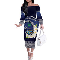 Hafai Adai Guam Guasalis Off The Shoulder Long Sleeve Dress Polynesian Tribal Pattern LT9 Women Blue - Polynesian Pride