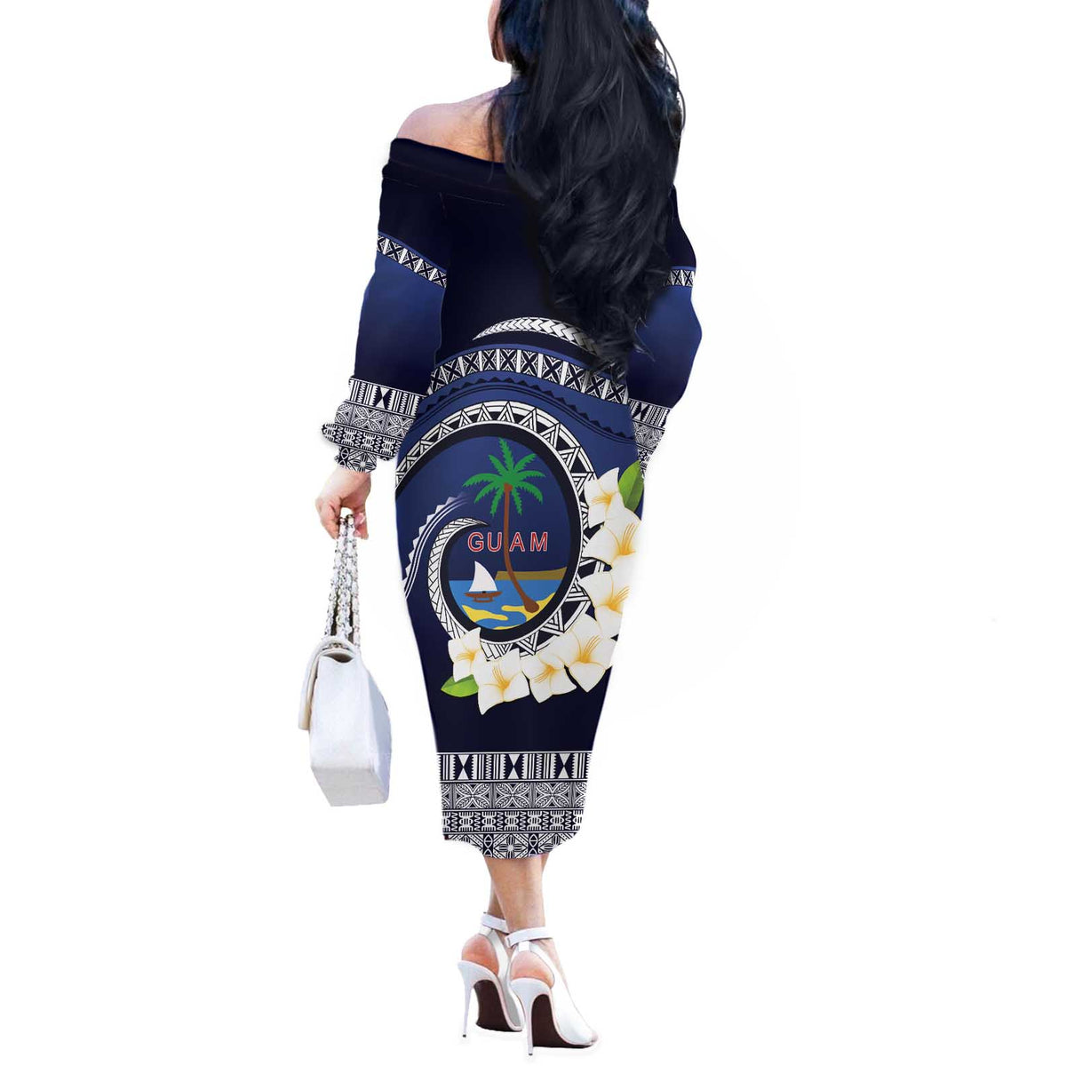 Hafai Adai Guam Guasalis Off The Shoulder Long Sleeve Dress Polynesian Tribal Pattern LT9 - Polynesian Pride