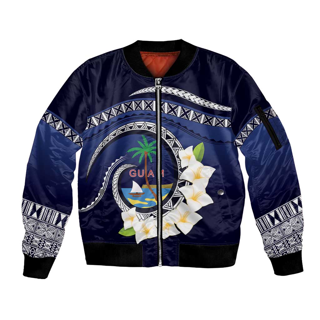 Hafai Adai Guam Guasalis Sleeve Zip Bomber Jacket Polynesian Tribal Pattern LT9 Unisex Blue - Polynesian Pride