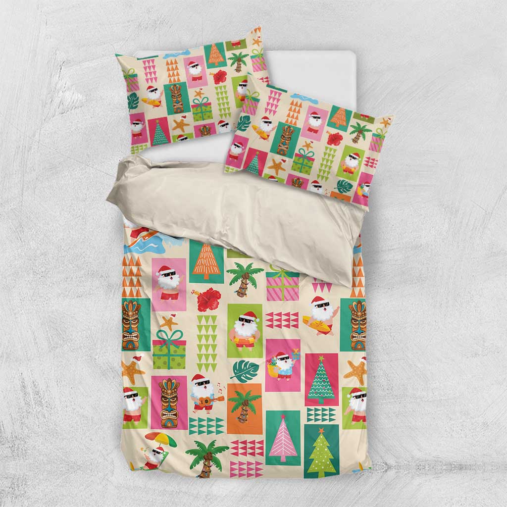 Mele Kalikimaka Hawaii Christmas Bedding Set Funny Santan Hippie Style LT9 US Twin 172cm x 218cm Beige - Polynesian Pride