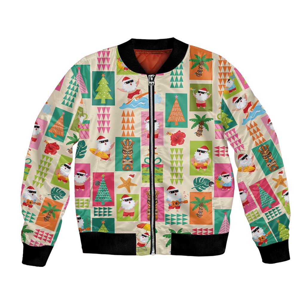 Mele Kalikimaka Hawaii Christmas Bomber Jacket Funny Santan Hippie Style LT9 Unisex Beige - Polynesian Pride
