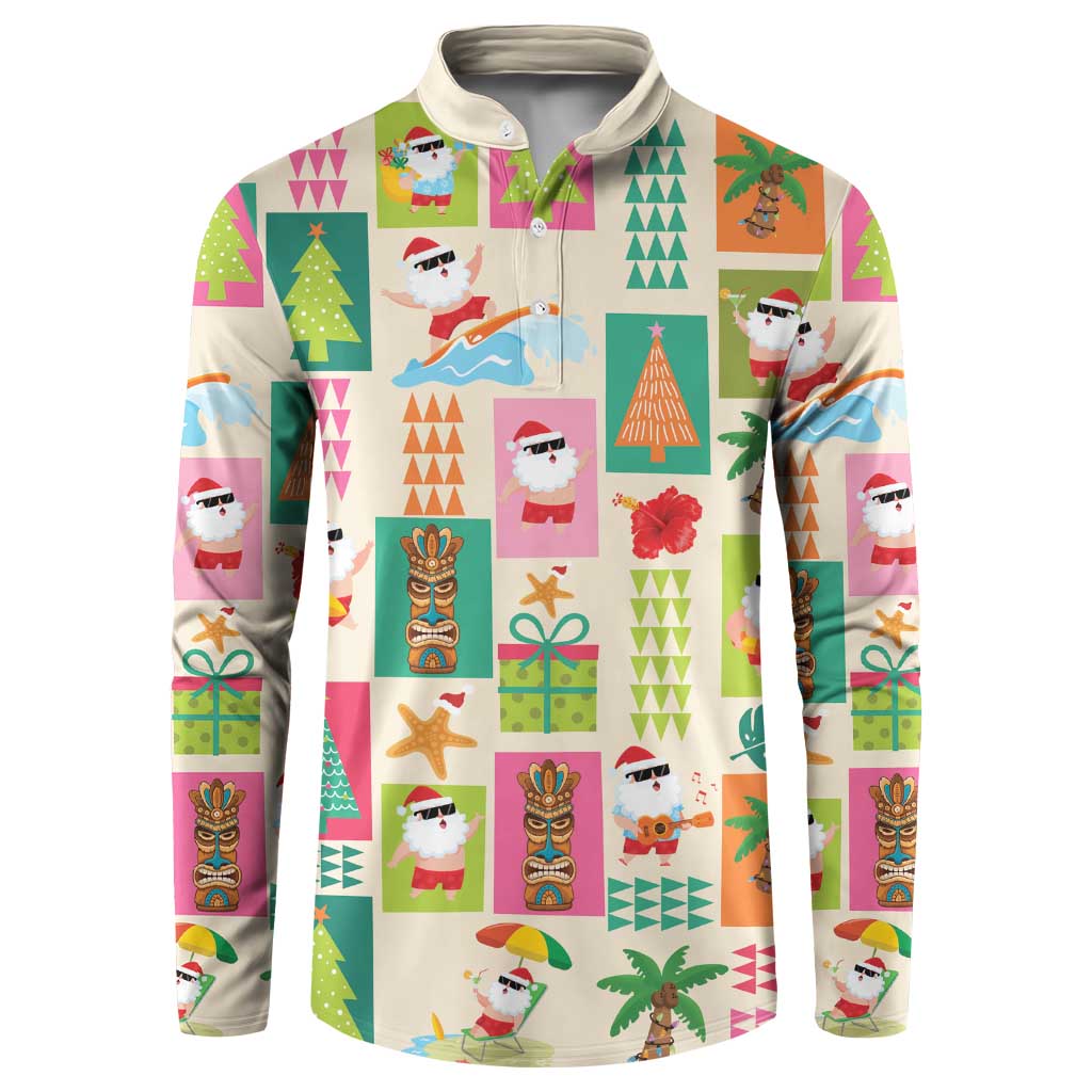 Mele Kalikimaka Hawaii Christmas Button Sweatshirt Funny Santan Hippie Style LT9 Beige - Polynesian Pride