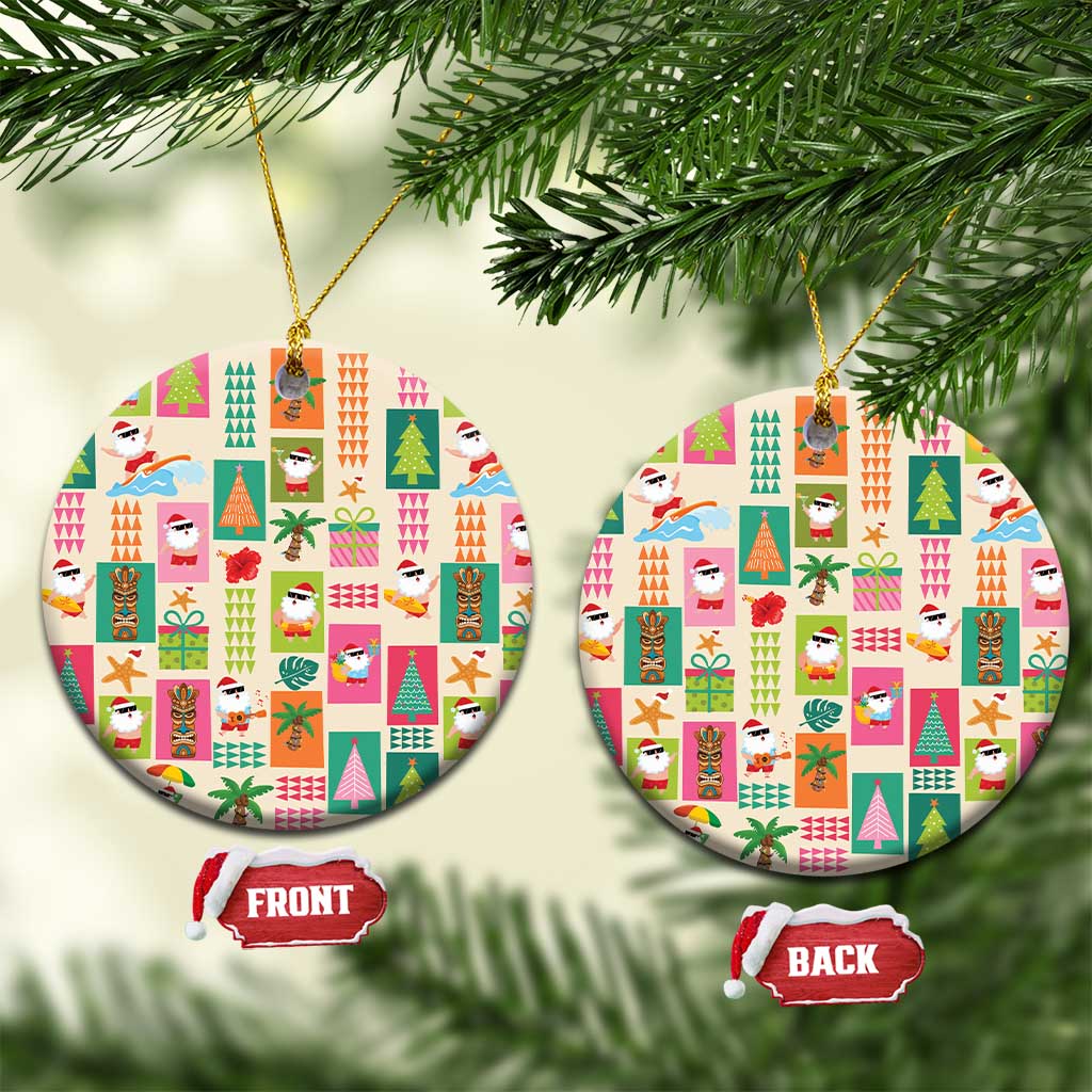 Mele Kalikimaka Hawaii Christmas Ceramic Ornament Funny Santan Hippie Style LT9 Circle Beige - Polynesian Pride