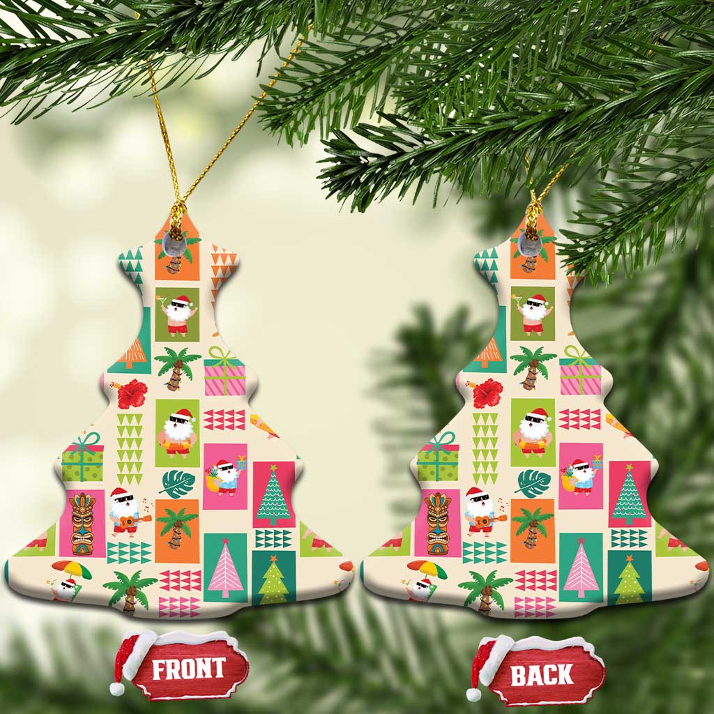 Mele Kalikimaka Hawaii Christmas Ceramic Ornament Funny Santan Hippie Style LT9 Christmas Tree Beige - Polynesian Pride