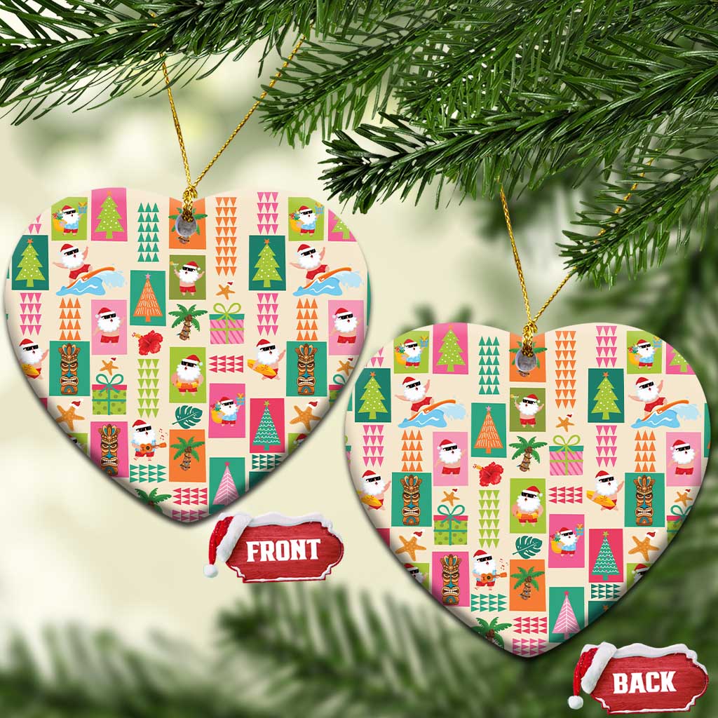 Mele Kalikimaka Hawaii Christmas Ceramic Ornament Funny Santan Hippie Style LT9 Heart Beige - Polynesian Pride
