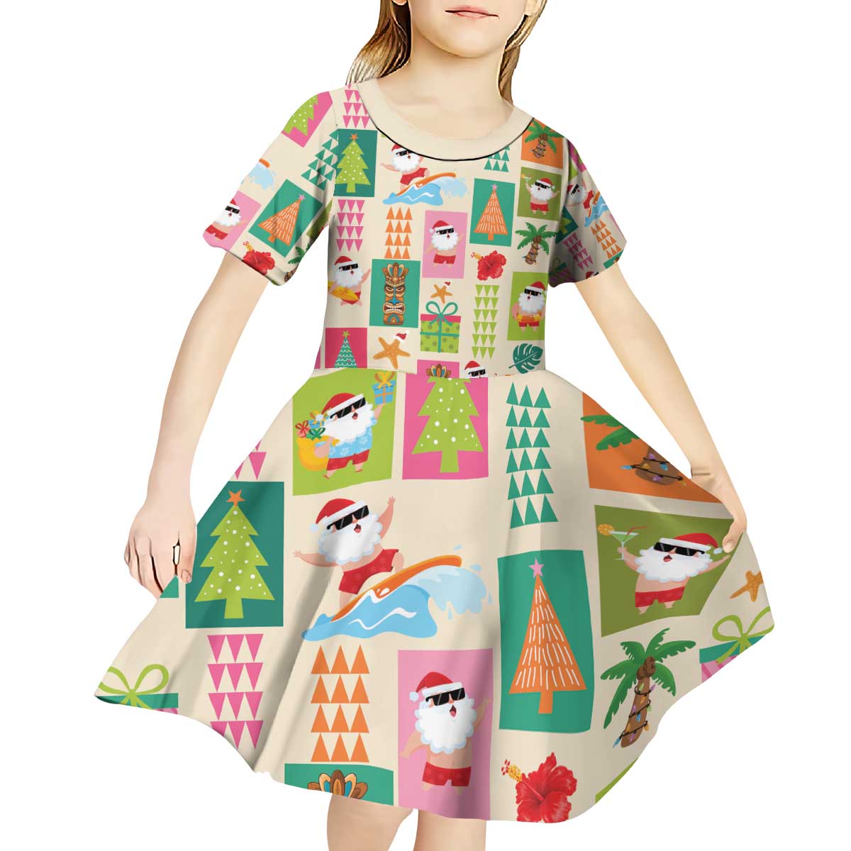 Mele Kalikimaka Hawaii Christmas Kid Short Sleeve Dress Funny Santan Hippie Style LT9 - Polynesian Pride