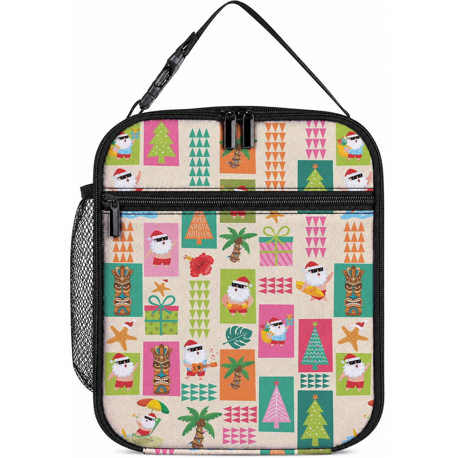 Mele Kalikimaka Hawaii Christmas Lunch Bag Funny Santa Hippie Style LT9 10.2 × 8.3 × 4.3 inch Beige - Polynesian Pride