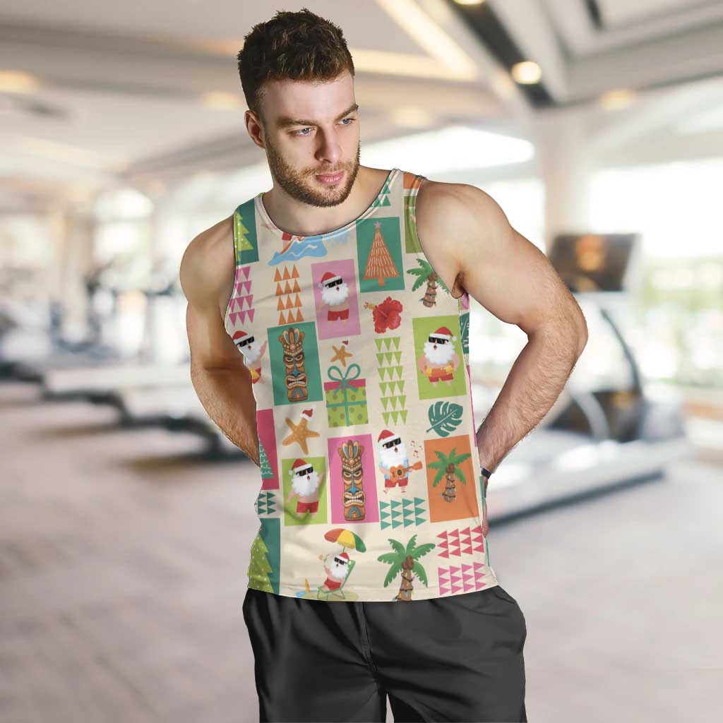 Mele Kalikimaka Hawaii Christmas Men Tank Top Funny Santan Hippie Style LT9 Beige - Polynesian Pride
