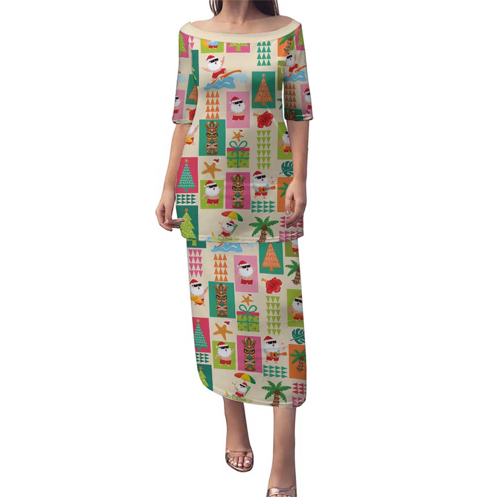 Mele Kalikimaka Hawaii Christmas Puletasi Funny Santan Hippie Style LT9 Long Dress Beige - Polynesian Pride