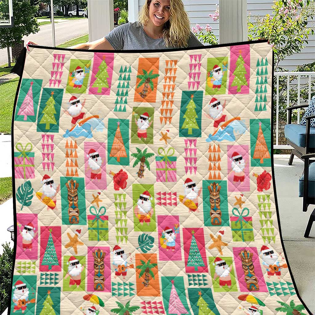 Mele Kalikimaka Hawaii Christmas Quilt Funny Santan Hippie Style LT9 Beige - Polynesian Pride
