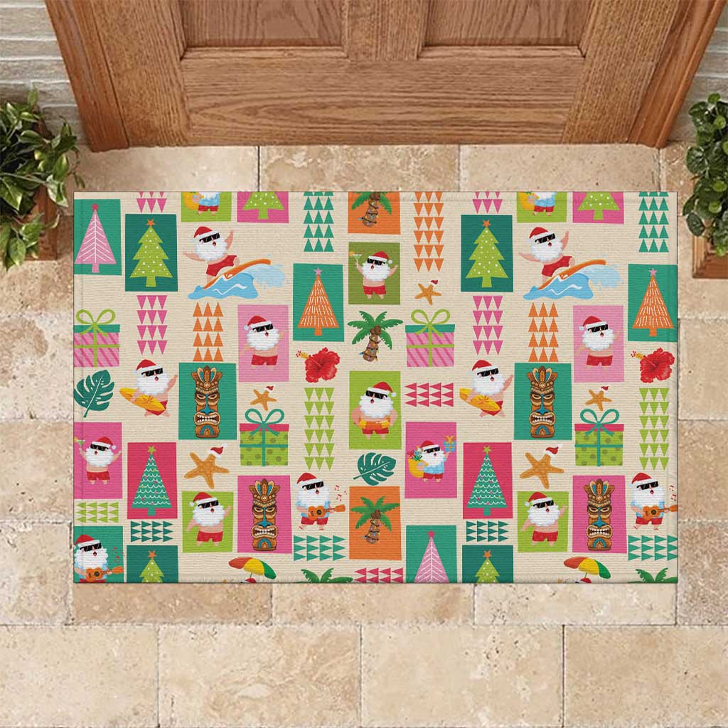 Mele Kalikimaka Hawaii Christmas Rubber Doormat Funny Santan Hippie Style LT9 Beige - Polynesian Pride