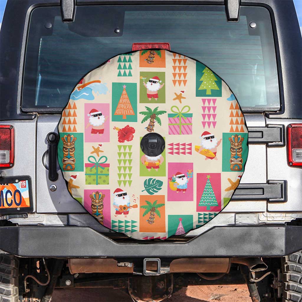 Mele Kalikimaka Hawaii Christmas Spare Tire Cover Funny Santan Hippie Style LT9 Beige - Polynesian Pride