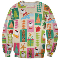 Mele Kalikimaka Hawaii Christmas Sweatshirt Funny Santan Hippie Style LT9 Unisex Beige - Polynesian Pride