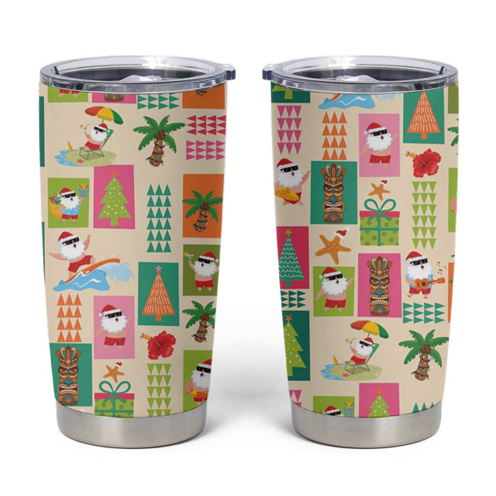 Mele Kalikimaka Hawaii Christmas Tumbler Cup Funny Santan Hippie Style LT9 Beige - Polynesian Pride