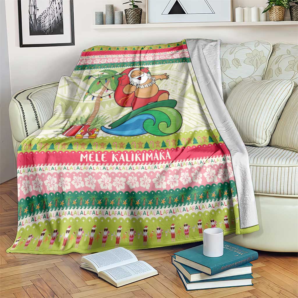 Mele Kalikimaka Hawaii Christmas Blanket Surfing Santa with Polynesian Tribal LT9 Green - Polynesian Pride