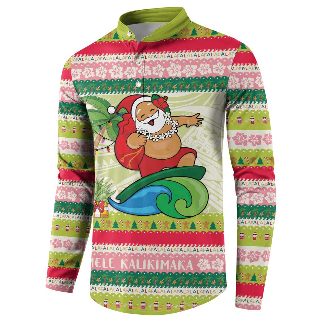 Mele Kalikimaka Hawaii Christmas Button Sweatshirt Surfing Santa with Polynesian Tribal LT9 - Polynesian Pride