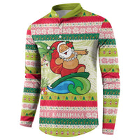 Mele Kalikimaka Hawaii Christmas Button Sweatshirt Surfing Santa with Polynesian Tribal LT9 - Polynesian Pride