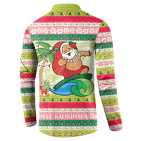 Mele Kalikimaka Hawaii Christmas Button Sweatshirt Surfing Santa with Polynesian Tribal LT9 - Polynesian Pride