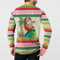 Mele Kalikimaka Hawaii Christmas Button Sweatshirt Surfing Santa with Polynesian Tribal LT9 - Polynesian Pride
