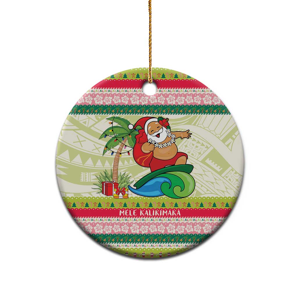 Mele Kalikimaka Hawaii Christmas Ceramic Ornament Surfing Santa with Polynesian Tribal LT9 - Polynesian Pride