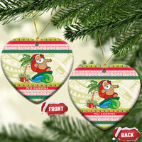 Mele Kalikimaka Hawaii Christmas Ceramic Ornament Surfing Santa with Polynesian Tribal LT9 Heart Green - Polynesian Pride