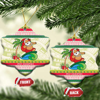 Mele Kalikimaka Hawaii Christmas Ceramic Ornament Surfing Santa with Polynesian Tribal LT9 Snow Flake Green - Polynesian Pride