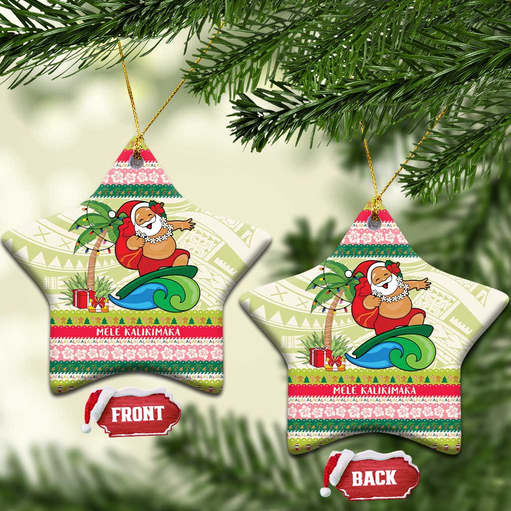 Mele Kalikimaka Hawaii Christmas Ceramic Ornament Surfing Santa with Polynesian Tribal LT9 Star Green - Polynesian Pride