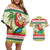 Mele Kalikimaka Hawaii Christmas Couples Matching Off Shoulder Short Dress and Hawaiian Shirt Surfing Santa with Polynesian Tribal