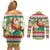 Mele Kalikimaka Hawaii Christmas Couples Matching Off Shoulder Short Dress and Long Sleeve Button Shirt Surfing Santa with Polynesian Tribal