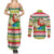 Mele Kalikimaka Hawaii Christmas Couples Matching Summer Maxi Dress and Long Sleeve Button Shirt Surfing Santa with Polynesian Tribal