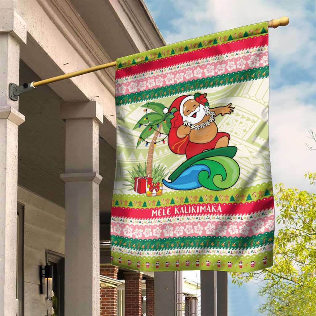 Mele Kalikimaka Hawaii Christmas Garden Flag Surfing Santa with Polynesian Tribal LT9 House Flag Green - Polynesian Pride
