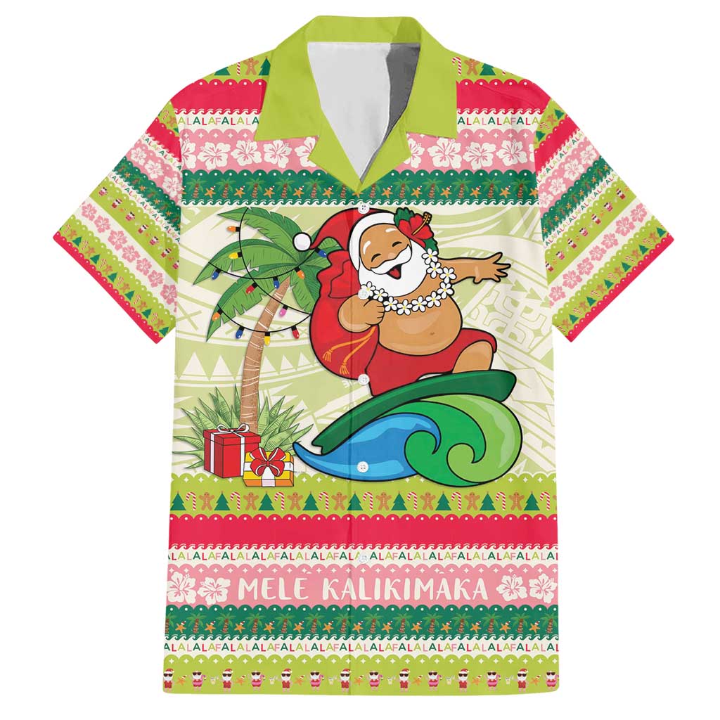 Mele Kalikimaka Hawaii Christmas Hawaiian Shirt Surfing Santa with Polynesian Tribal LT9 Green - Polynesian Pride