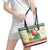 Mele Kalikimaka Hawaii Christmas Leather Tote Bag Surfing Santa with Polynesian Tribal