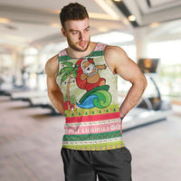 Mele Kalikimaka Hawaii Christmas Men Tank Top Surfing Santa with Polynesian Tribal LT9 Green - Polynesian Pride