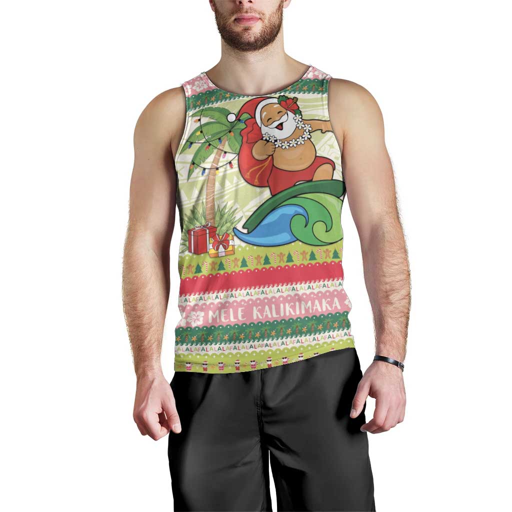 Mele Kalikimaka Hawaii Christmas Men Tank Top Surfing Santa with Polynesian Tribal LT9 - Polynesian Pride