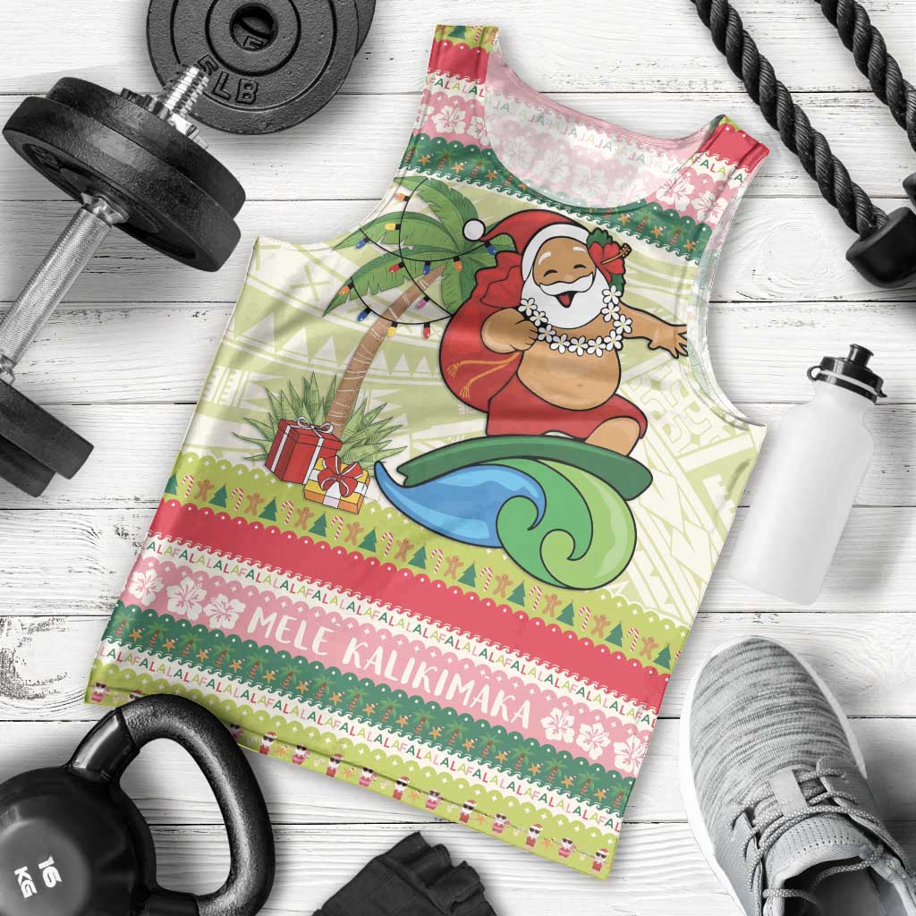 Mele Kalikimaka Hawaii Christmas Men Tank Top Surfing Santa with Polynesian Tribal LT9 - Polynesian Pride