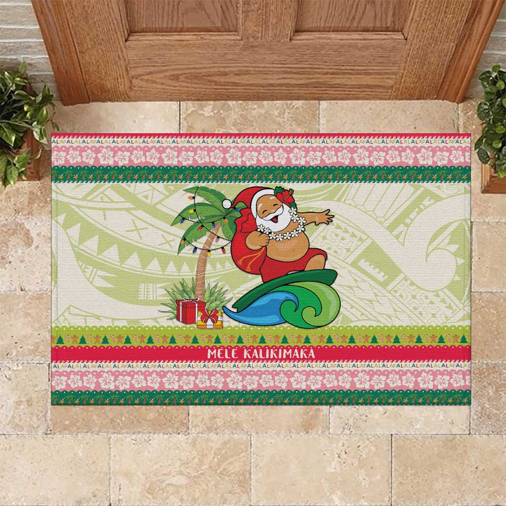 Mele Kalikimaka Hawaii Christmas Rubber Doormat Surfing Santa with Polynesian Tribal LT9 Green - Polynesian Pride