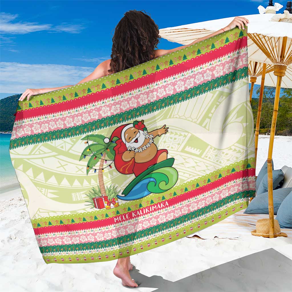 Mele Kalikimaka Hawaii Christmas Sarong Surfing Santa with Polynesian Tribal LT9 One Size 44 x 66 inches Green - Polynesian Pride