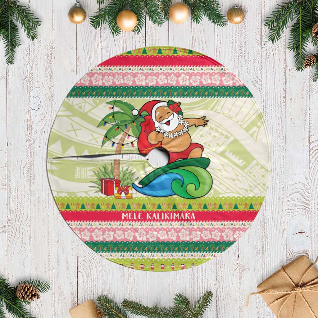 Mele Kalikimaka Hawaii Christmas Tree Skirt Surfing Santa with Polynesian Tribal LT9 Casual Green - Polynesian Pride