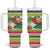 Mele Kalikimaka Hawaii Christmas Tumbler With Handle Surfing Santa with Polynesian Tribal