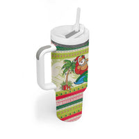 Mele Kalikimaka Hawaii Christmas Tumbler With Handle Surfing Santa with Polynesian Tribal LT9 - Polynesian Pride