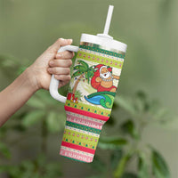 Mele Kalikimaka Hawaii Christmas Tumbler With Handle Surfing Santa with Polynesian Tribal LT9 - Polynesian Pride