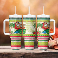 Mele Kalikimaka Hawaii Christmas Tumbler With Handle Surfing Santa with Polynesian Tribal LT9 - Polynesian Pride