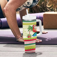 Mele Kalikimaka Hawaii Christmas Tumbler With Handle Surfing Santa with Polynesian Tribal LT9 - Polynesian Pride