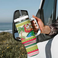 Mele Kalikimaka Hawaii Christmas Tumbler With Handle Surfing Santa with Polynesian Tribal LT9 - Polynesian Pride