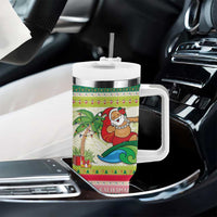 Mele Kalikimaka Hawaii Christmas Tumbler With Handle Surfing Santa with Polynesian Tribal LT9 - Polynesian Pride