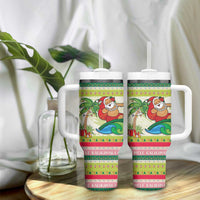 Mele Kalikimaka Hawaii Christmas Tumbler With Handle Surfing Santa with Polynesian Tribal LT9 - Polynesian Pride